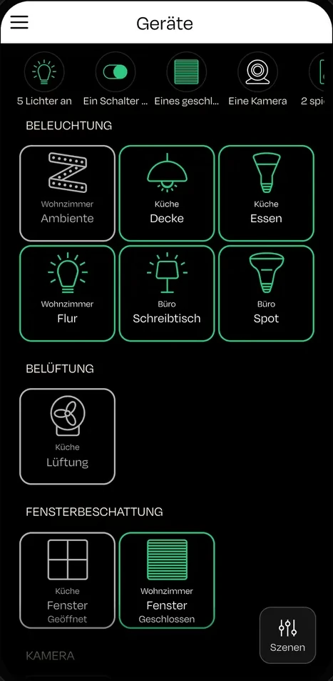 nomos App auf dem Smartphone: Geräteübersicht