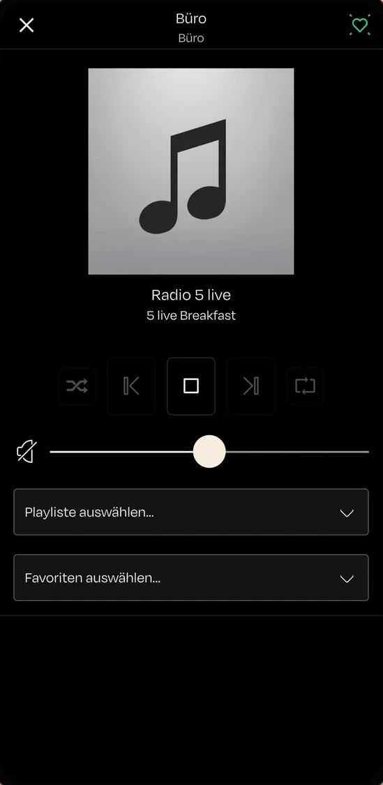 nomos App auf dem Smartphone: Musiksteuerung