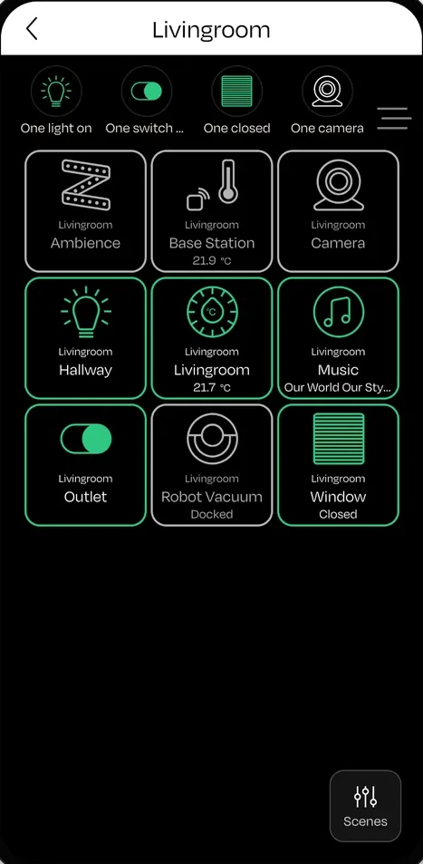 nomos app on a smartphone: room view