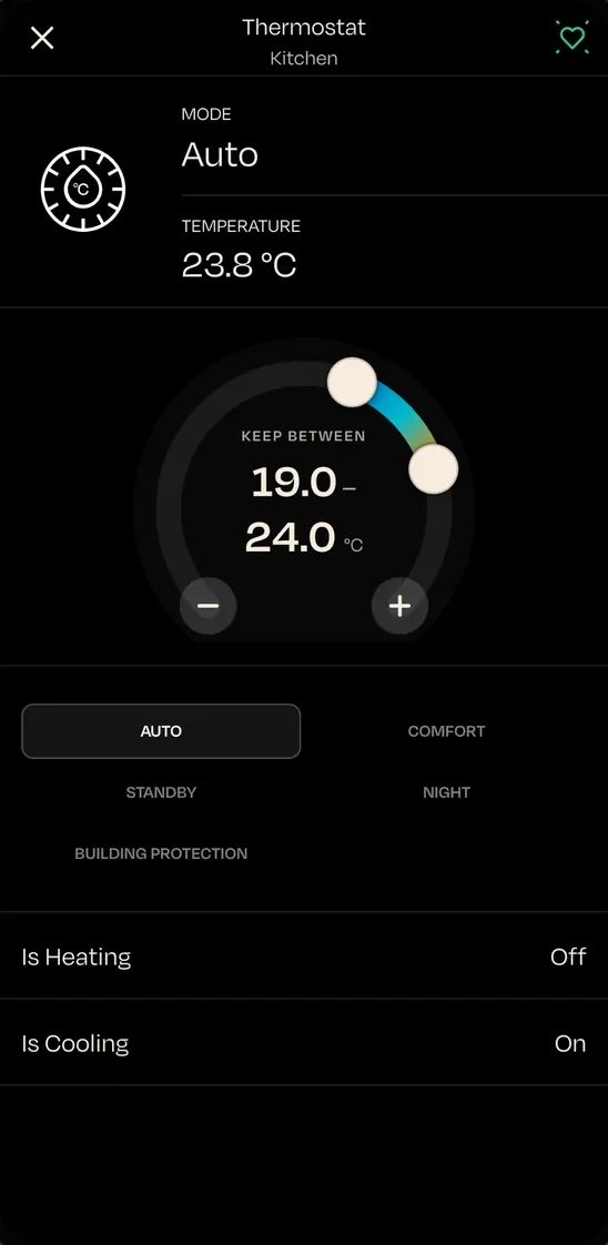 nomos app on a smartphone: thermostat and climate