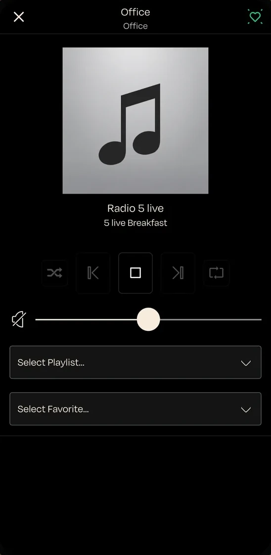 nomos app on a smartphone: music control