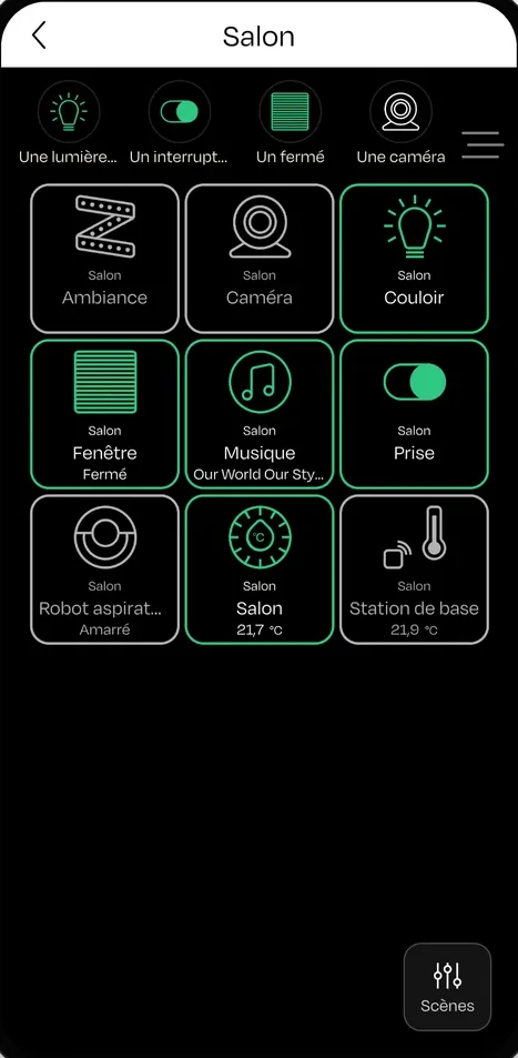 App nomos sur un smartphone : vue de la pièce