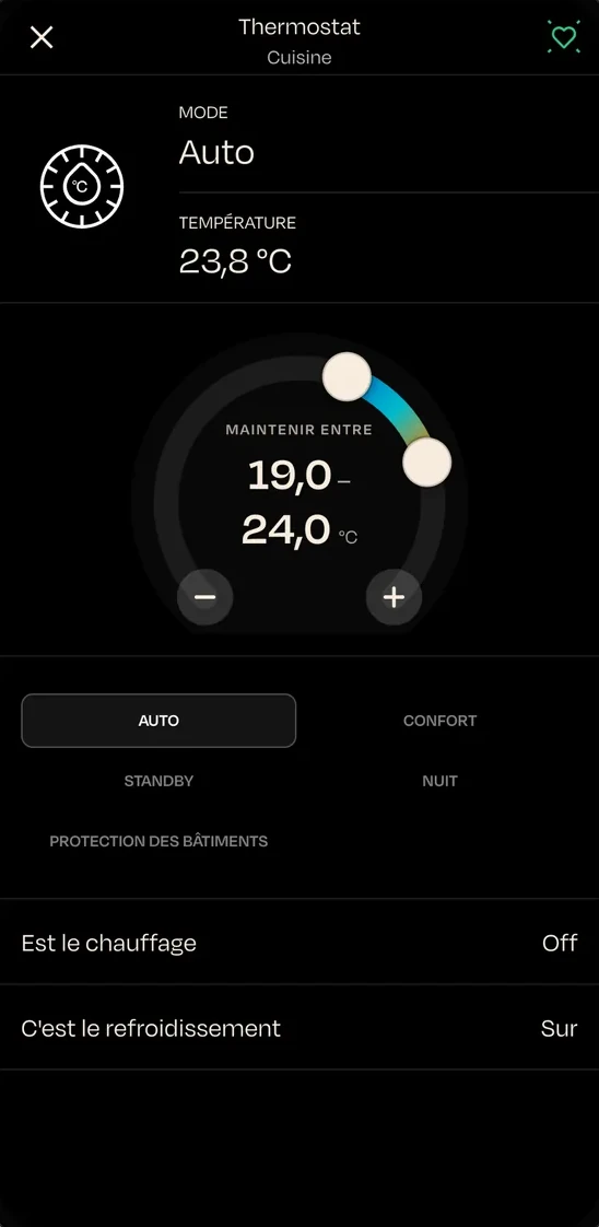 App nomos sur un smartphone : thermostat et climat