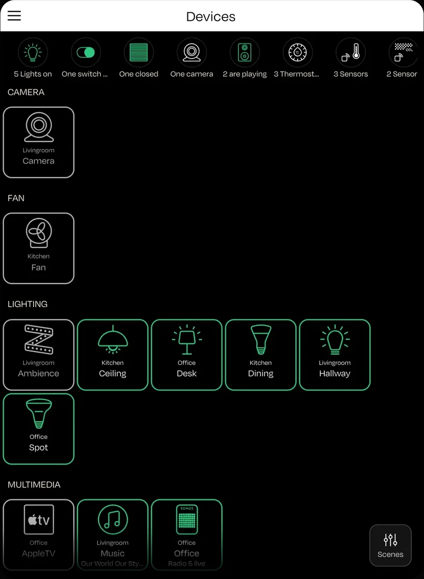 nomos app on a tablet: device overview